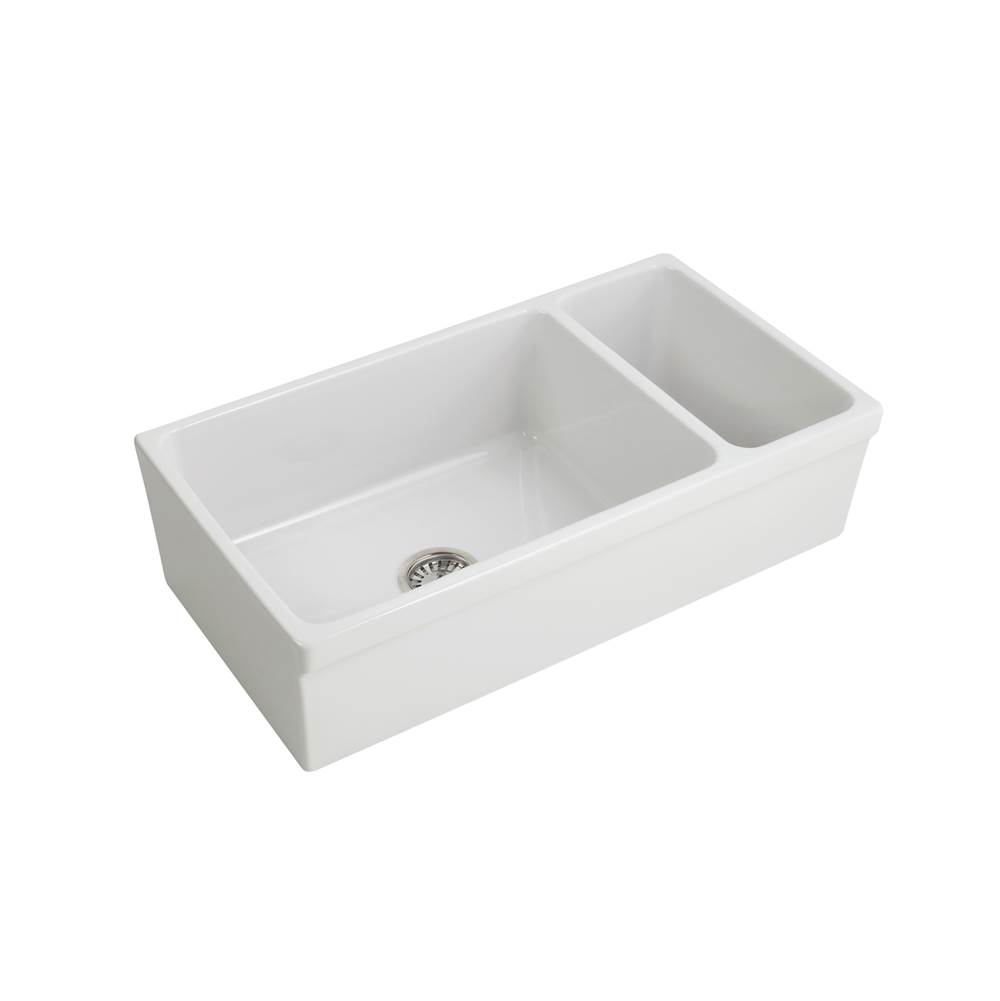 Algor Plumbing and Heating SupplyBarclayLowell 36'' Dbl Bowl,Small BowlRight,Fireclay Farmer Sink-WH