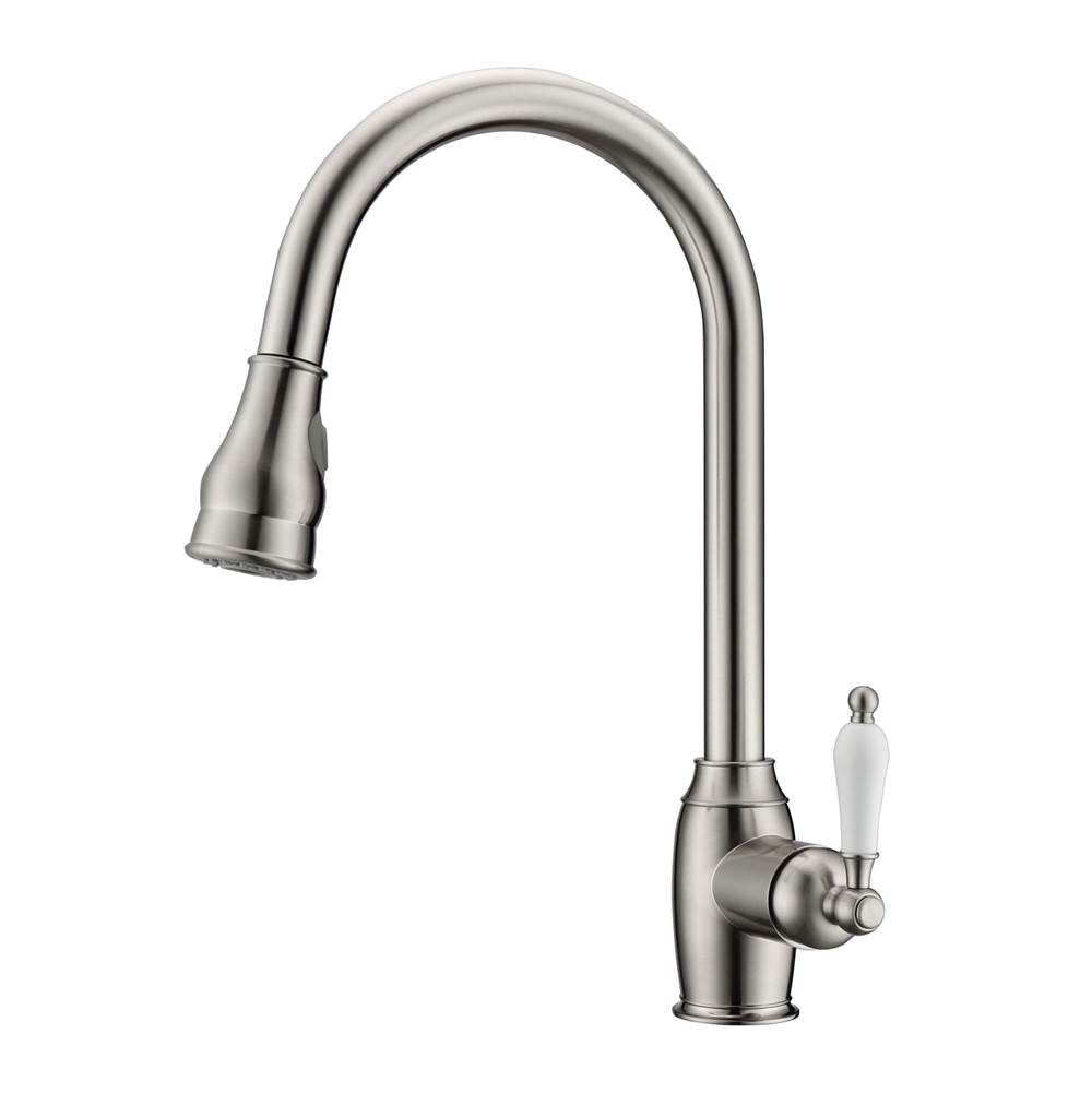Algor Plumbing and Heating SupplyBarclayBay Kitchen Faucet,Pull-OutSpray,Porcelain Handles,BN