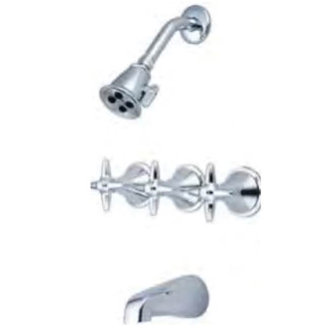 Algor Plumbing and Heating SupplyCentral BrassTub & Shower Trim-3 Cross Hdl Dual Func Shwrhead Cuttable Stem W/Nipple Combo Spt-Pvd Bn