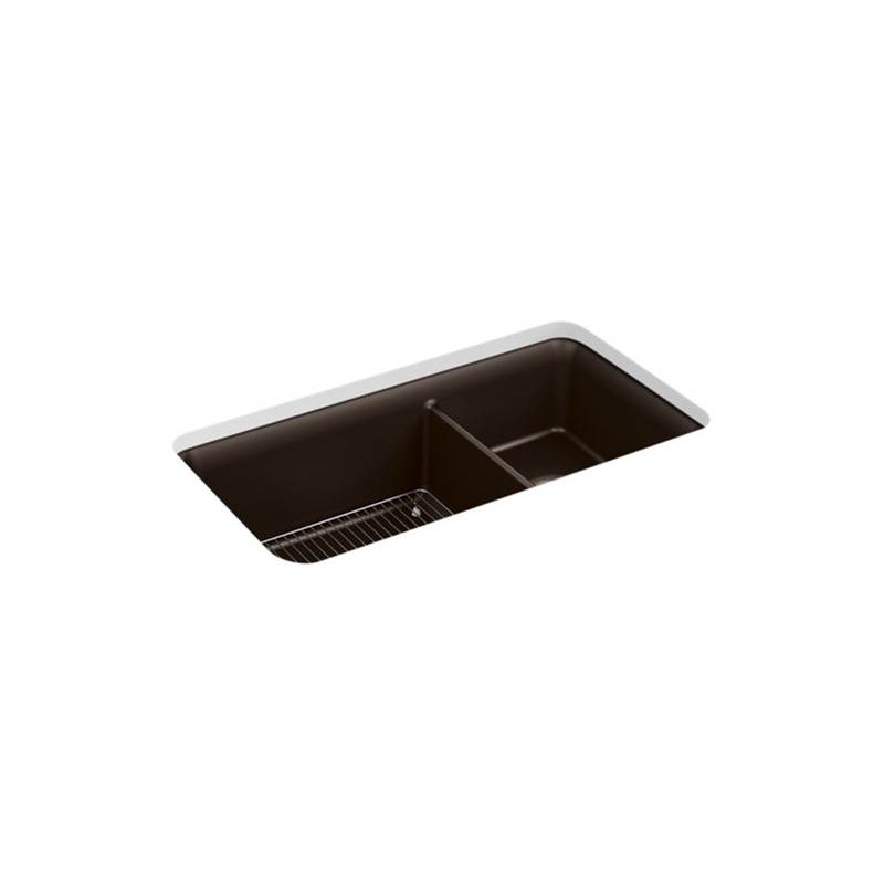 Algor Plumbing and Heating SupplyKohlerCairn® 33-1/2'' x 18-5/16'' x 10-1/8'' Neoroc® undermount double-bowl large/medium kitchen sink with rack