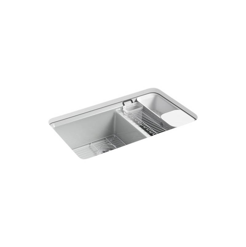 Algor Plumbing and Heating SupplyKohlerRiverby® 33'' x 22'' x 9-5/8'' undermount large/medium double-bowl workstation kitchen sink with accessories and 5 oversized faucet holes