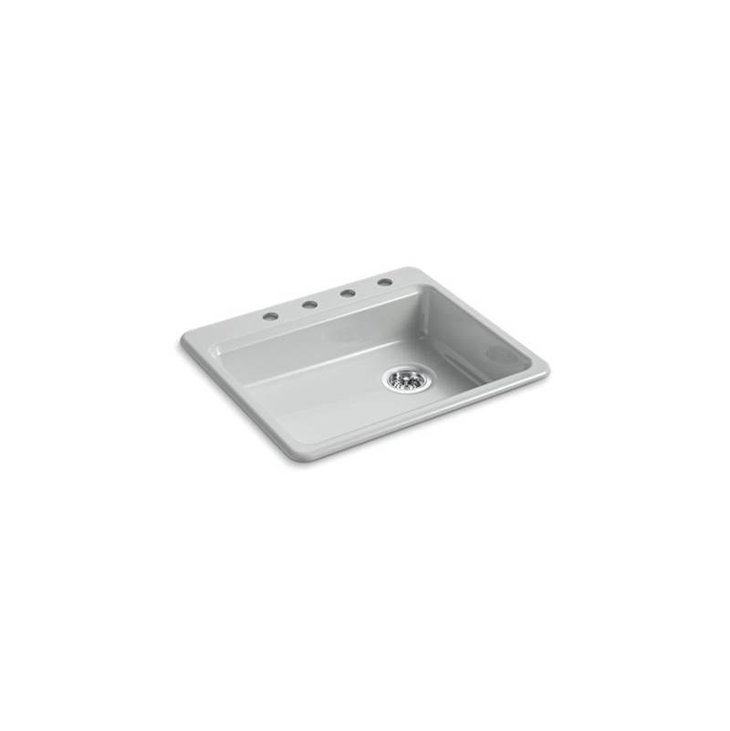 25 x 22 x 5-7/8 KOHLER K-5479-4-95 Riverby 25 In x 22 In Top-Mount Single-Bowl Kitchen Sink with 4 Faucet Holes x 5-7/8 In Ice Grey 