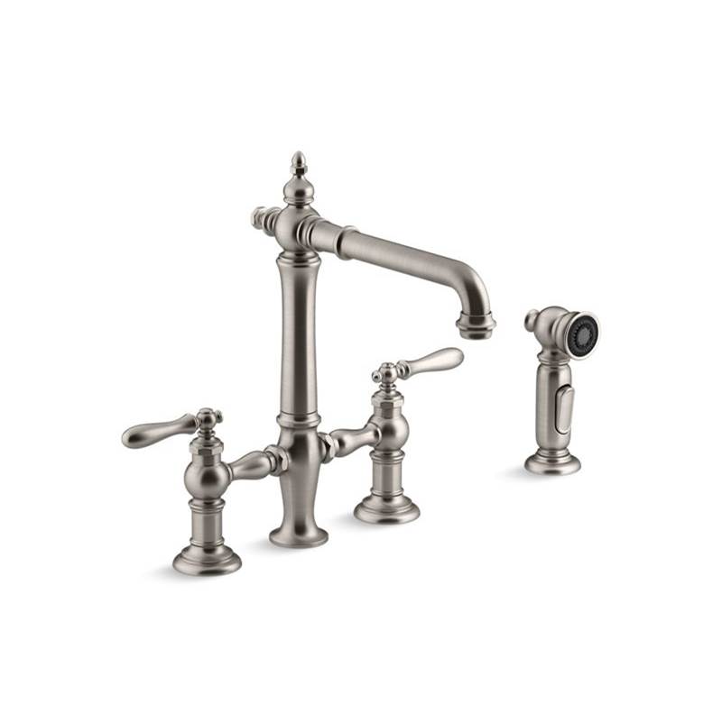 Algor Plumbing and Heating SupplyKohlerArtifacts® deck-mount bridge kitchen sink faucet with lever handles and sidespray