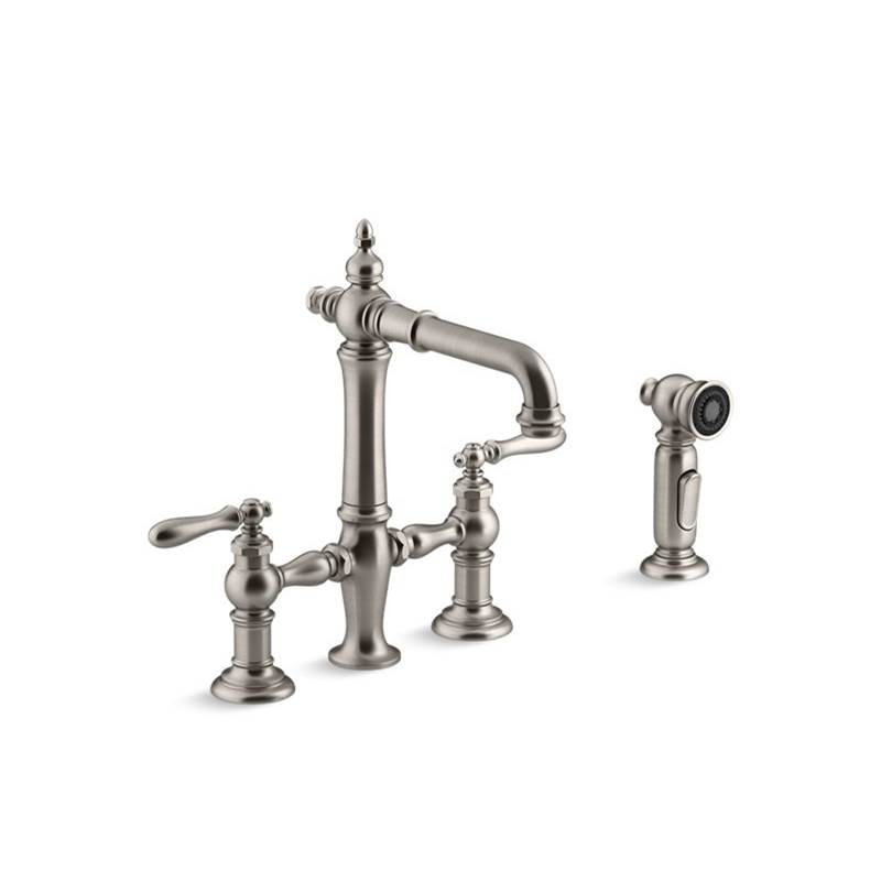 Algor Plumbing and Heating SupplyKohlerArtifacts® Deck-mount bridge bar sink faucet with lever handles and sidespray
