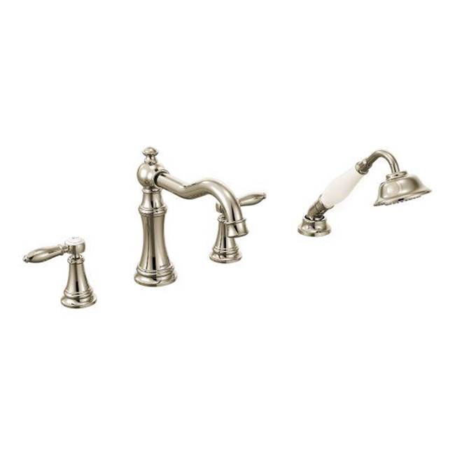 Algor Plumbing and Heating SupplyMoenPolished nickel two-handle roman tub faucet includes hand shower