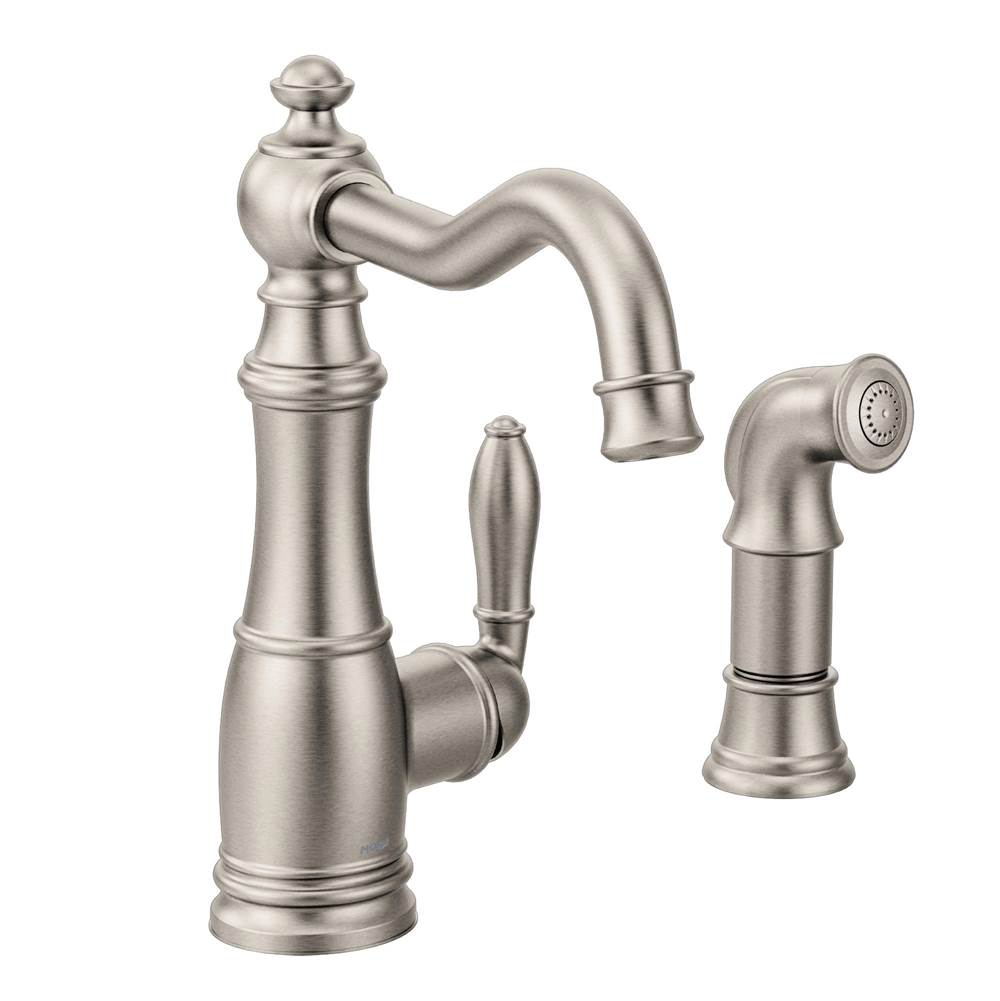 Algor Plumbing and Heating SupplyMoenWeymouth One-Handle Traditional Kitchen Faucet with Side Sprayer, Spot Resist Stainless