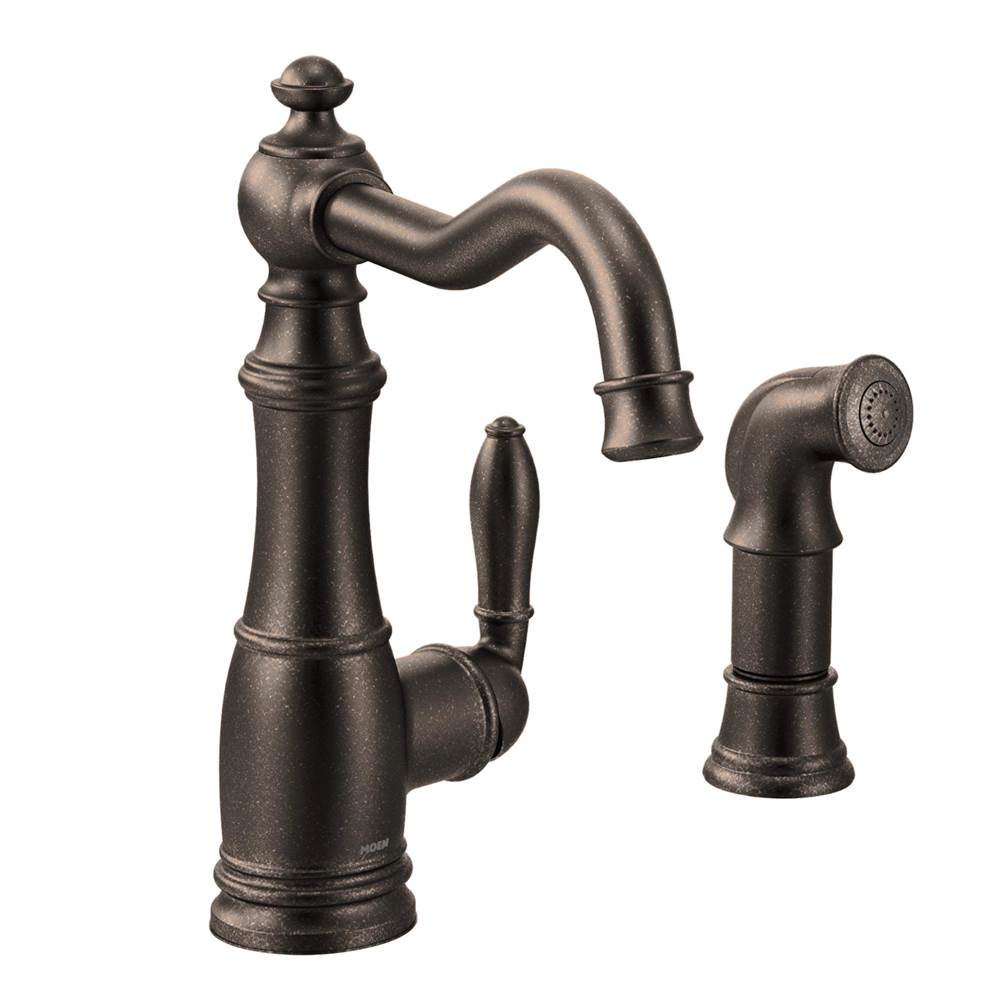 Algor Plumbing and Heating SupplyMoenWeymouth One-Handle Traditional Kitchen Faucet with Side Sprayer, Oil Rubbed Bronze
