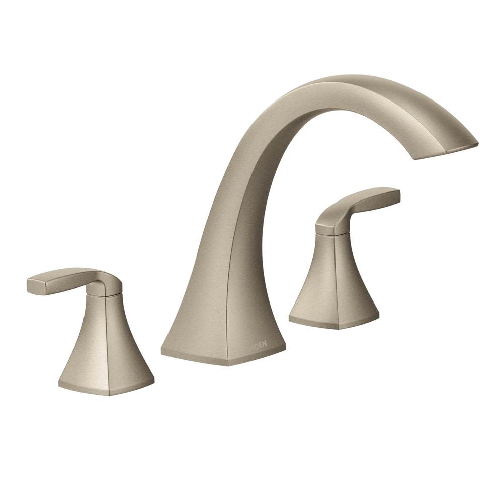 Algor Plumbing and Heating SupplyMoenVoss 2-Handle Deck-Mount High-Arc Roman Tub Faucet Trim Kit in Brushed Nickel (Valve Sold Separately)