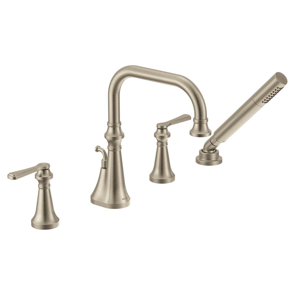 Algor Plumbing and Heating SupplyMoenColinet Two Handle Deck-Mount Roman Tub Faucet Trim with Lever Handles and Handshower, Valve Required, in Brushed Nickel