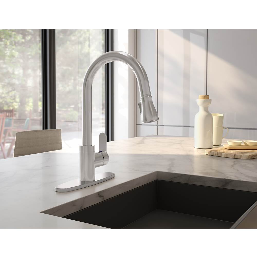 Algor Plumbing and Heating SupplySymmonsIdentity Single-Handle Pull-Down Sprayer Kitchen Faucet with Deck Plate in Stainless Steel (1.5 GPM)