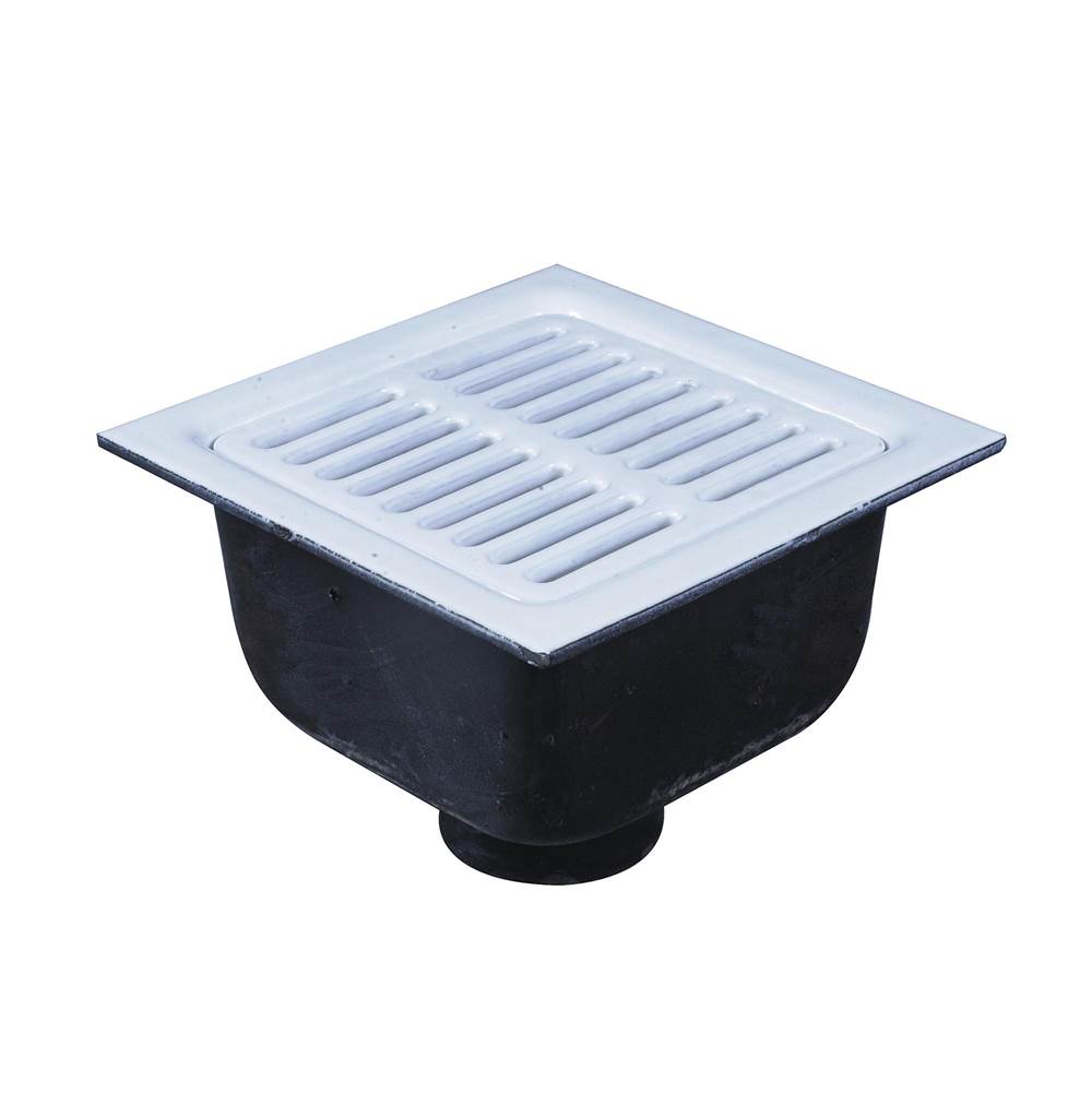 Algor Plumbing and Heating SupplyWattsFloor Sink, 4 IN Pipe, 12 IN Square x 6 IN Deep Porcelain Enamel Coated Cast Iron Grate, Dome Bottom Strainer, Push On
