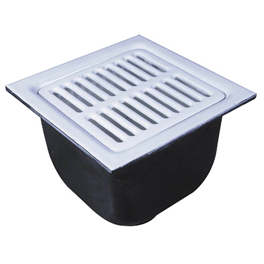 Algor Plumbing and Heating SupplyWattsSanitary Floor Sink, 12 IN Square x 8 IN Deep, Loose Set Porcelain Enamel Coated Cast Iron ½ Grate, PP Dome Bottom Strainer, 4 IN Push On Outlet
