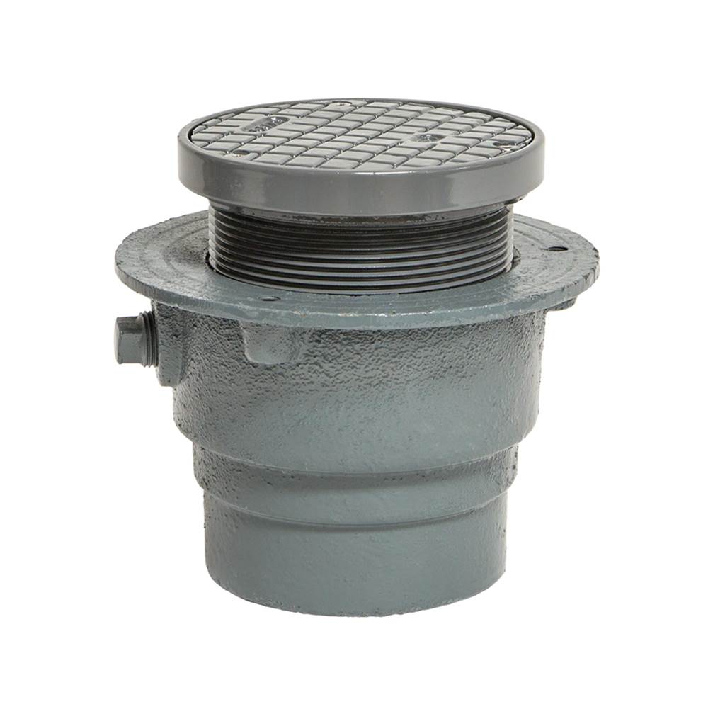 Algor Plumbing and Heating SupplyWattsAdjustable Floor Cleanout, 5 IN Round Ductile Iron Top, 2 IN Pipe, Gas Tight Gasketed Brass Plug, No Hub Outlet, XHD Load Rating