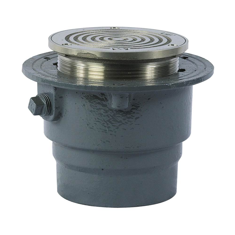 Algor Plumbing and Heating SupplyWattsAdjustable Floor Cleanout, 5 IN Round Nickel Bronze Top, 4 IN Pipe, Gas Tight Gasketed Brass Plug, No Hub Outlet, MD Load Rating
